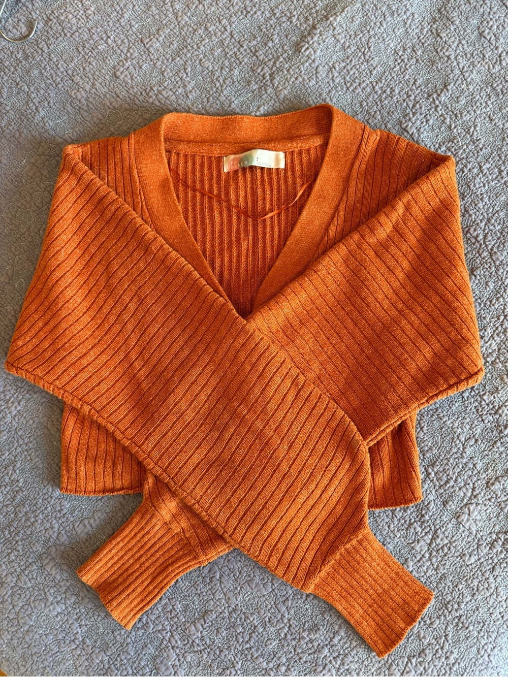 Free People - FP Beach - Cropped Women's V-Neck Ribbed Sweater - Orange - Small